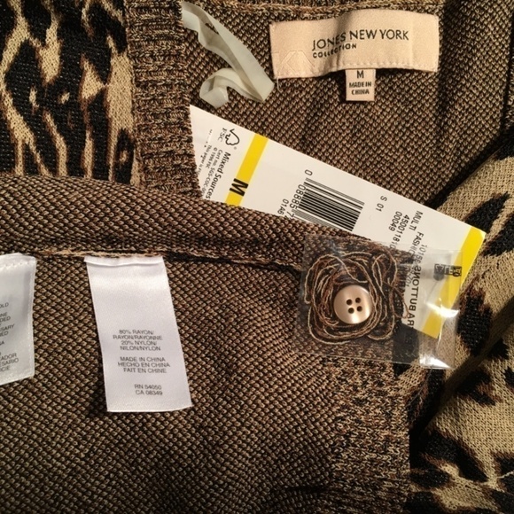 JONES NEW YORK Cardigan, NWT, Long Sleeves, BROWN/TAN LEOPARD, Size M - Picture 3 of 8